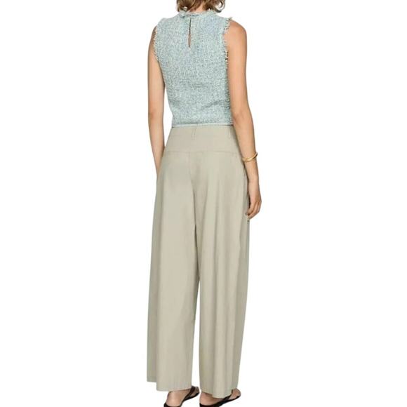 MNG Mango Women's Tweed Top Fringe Hem Sleeveless Cropped Blue Size S NWT - Picture 4 of 10